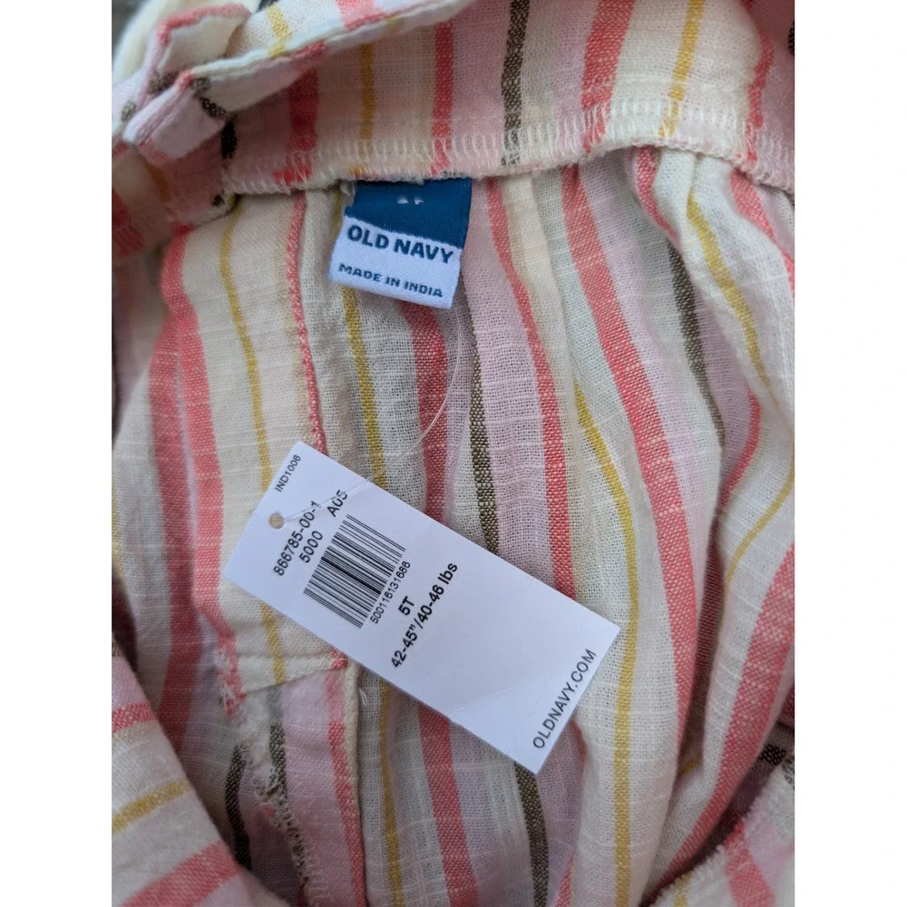 Old Navy Girls Striped Flutter Sleeve Wide Leg Jumpsuit‎ Size 5T Pink Cotton